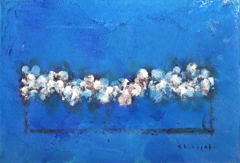 楽天市場】篠崎晴夫 青い背景の白い花・3 花 絵画 静物画 蝶 絵 油絵