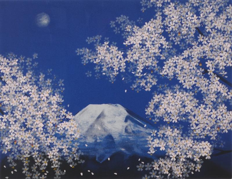 楽天市場】中島千波 月下春桜富士 富士山 絵画 桜 月 風景画 和風