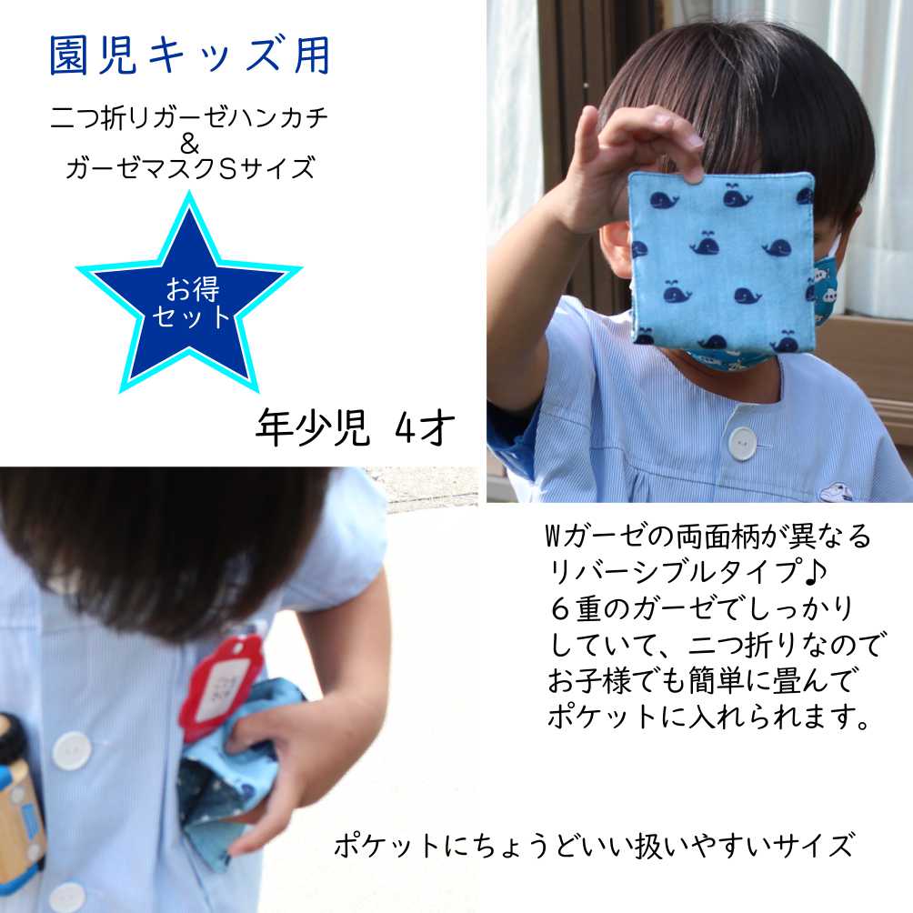 楽天市場】【ガーゼマスクとハンカチのSET】 せんすいかんブルー 立体