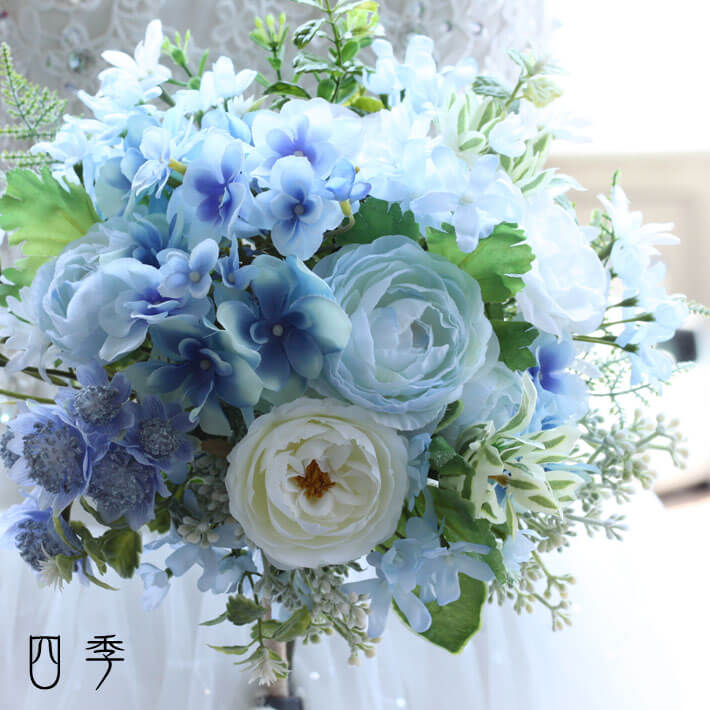 楽天市場】ブーケ 造花 クラッチブーケ アクアブルーA ブートニア