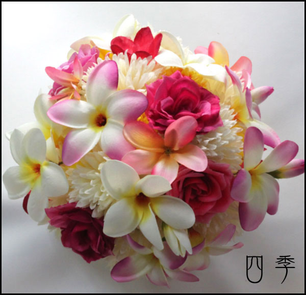 楽天市場】ブーケ 造花 プルメリア リゾート ウェディング 4点 フル