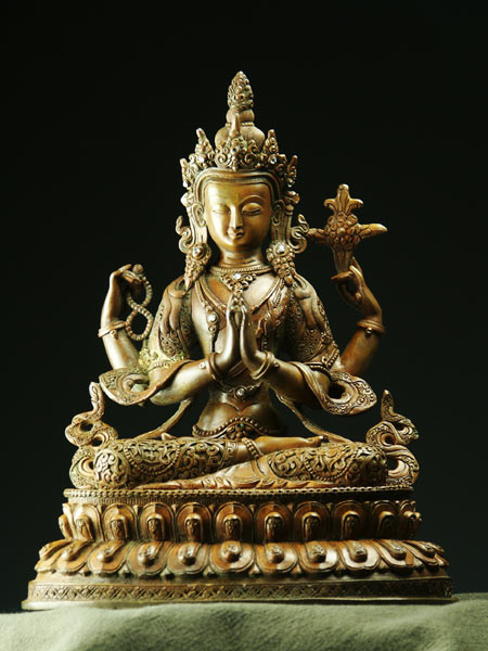 楽天市場】四臂観音菩薩 銅造彫金仕上げ 一点もの : 仏像仏画チベット