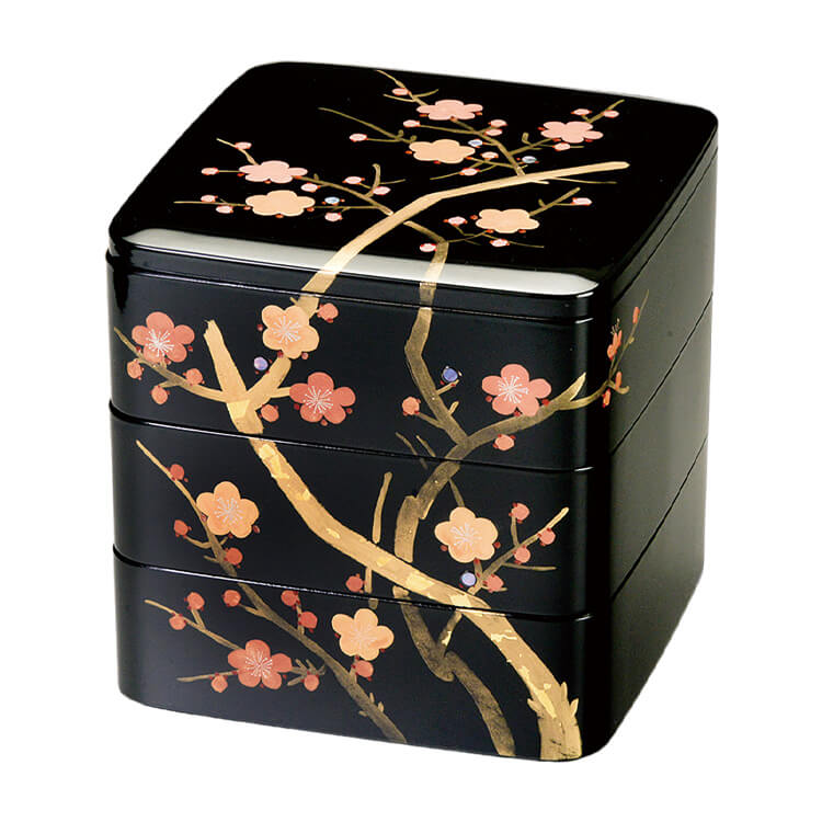 九谷焼三段重 三段重ね 花詰黒色 青郊窯 九谷焼三段重 三段重ね 花詰