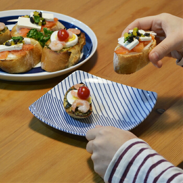 楽天市場】natural69 【 波佐見焼 】 白山陶器 反角中皿 重ね縞