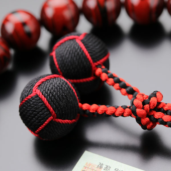 楽天市場】SP 数珠 男性用 18玉 会津本堆朱（赤） 2色梵天房【略式数珠