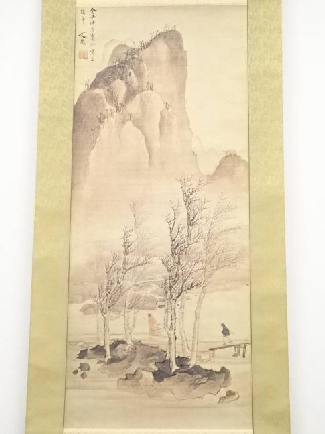 文人画家〔谷文晁他合作 肉筆絹本 花艸図〕掛軸 江戸 書画