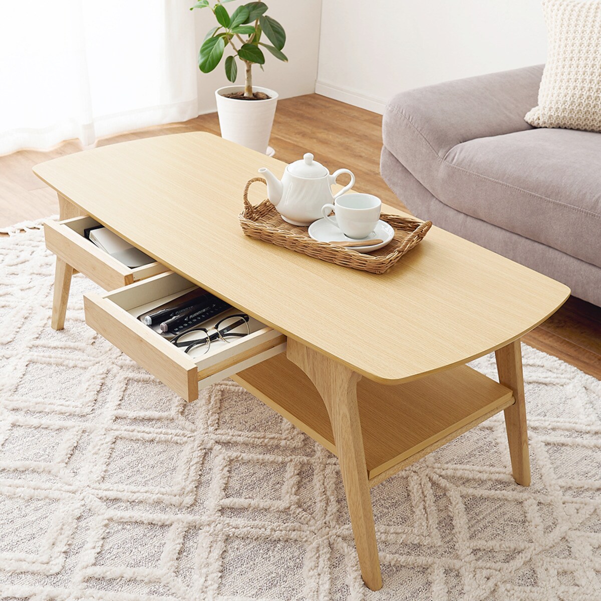 楽天市場】広々天板センターテーブル (引き出し付き) ニトリ