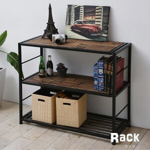 楽天市場】天然木×アイアン＝オシャレ 3段ラック 幅90 オープンラック