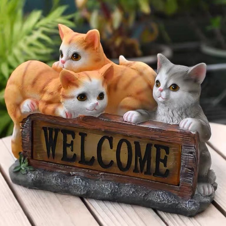 楽天市場】ガーデンオーナメント ソーラー置物 CATボーンウェルカム 猫