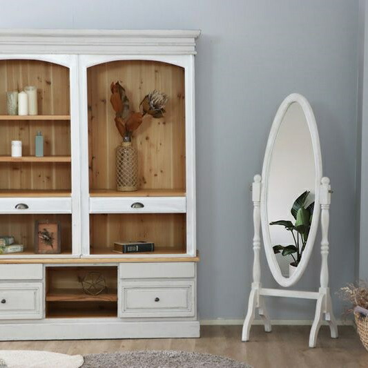 楽天市場】スタンドミラー アンティーク 円型 楕円 ホワイト 姿見 全身