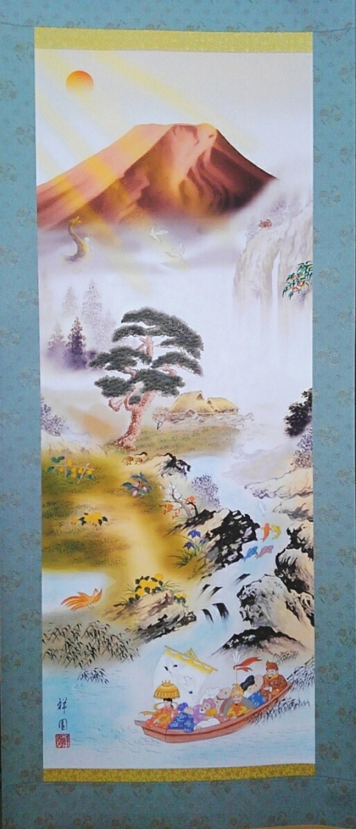 楽天市場】掛け軸 開運万全図 七福神 赤富士 風景画 送料無料！掛軸
