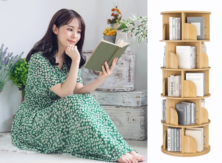 楽天市場】【クーポンで30％OFF】本棚 回転式 書棚 360度回転 スリム