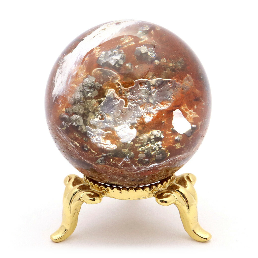 楽天市場】パイライト イン ガーデンクォーツ 丸玉 37mm 台座付き 庭園