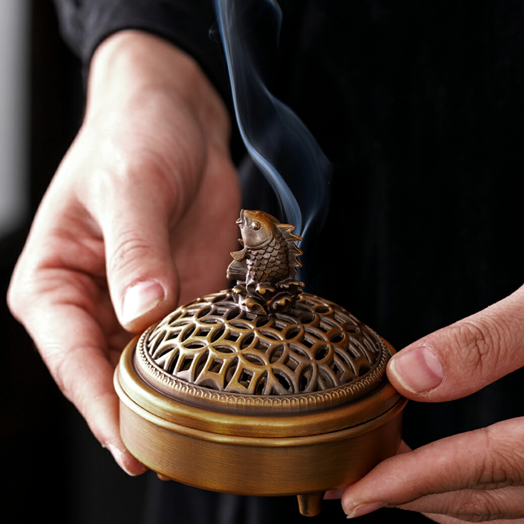 楽天市場】香炉 おしゃれ お香立て 真鍮製 魚 鯉 蓋付き 不燃綿入り 丸