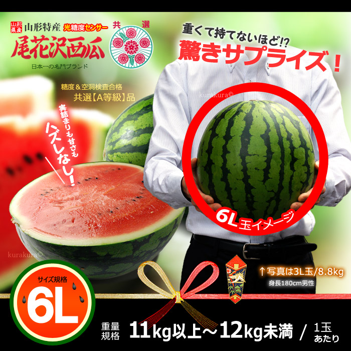 楽天市場】尾花沢すいか A品 (6L×1玉) 山形産 秀品 11kg以上 大玉