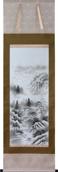 楽天市場】掛軸 水墨山水 松泉(掛け軸 尺五立)【当日出荷可能】【送料