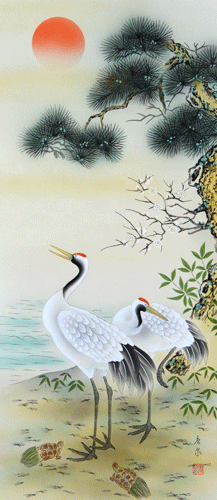 楽天市場】掛軸 松竹梅鶴亀 香泉画(掛け軸 尺五立) 幅54cm×丈185cm