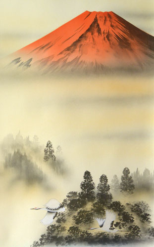 楽天市場】掛軸 赤富士 岳村(掛け軸 尺五立) 幅54.5cm×丈185.5cm前後