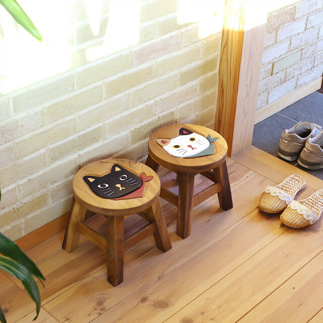 楽天市場】【猫の日 220円クーポン】 ウッドスツール ネコ顔 ラウンド