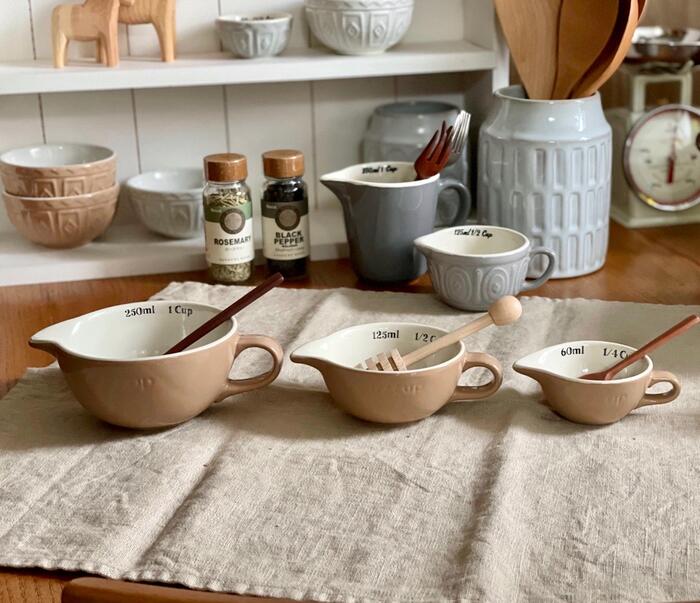 楽天市場】【 計量カップ 3個セット ベージュ おしゃれ 】 メジャー