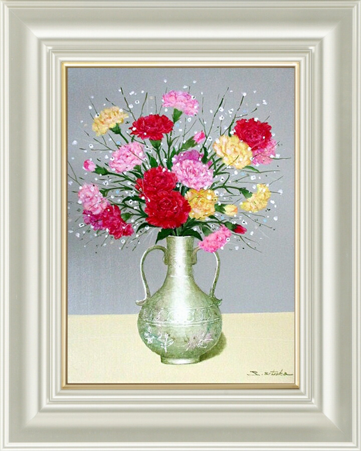 楽天市場】絵画 肉筆絵画 額装油絵 千賀 節子作 「カーネーション」 F6