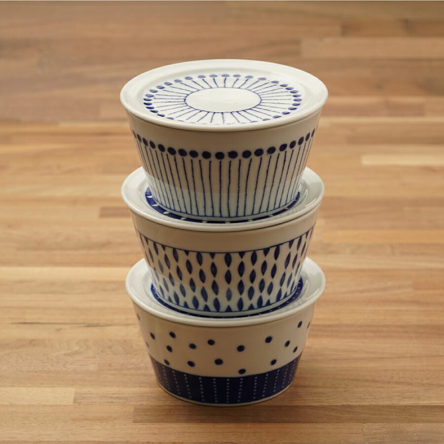 楽天市場】蒼の器 蓋付き中鉢 3個セット 13cm 箱入り 青と白の中鉢