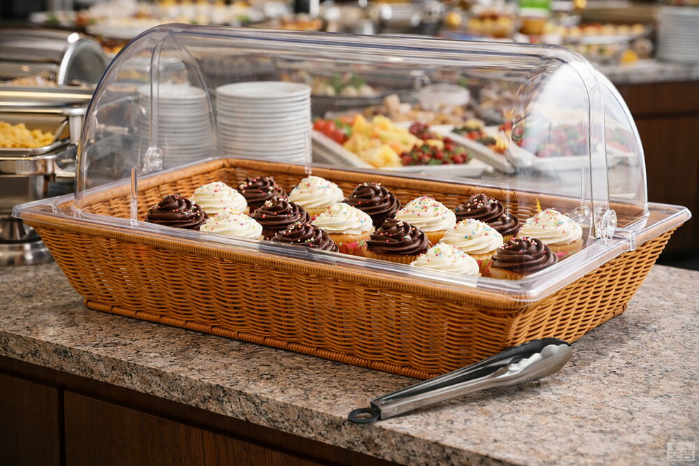 楽天市場】籐バスケット 透明カバー付き(長方形)【ベーカリー