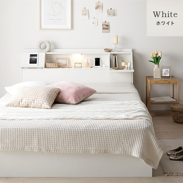 楽天市場】ベッド セミダブル ベッドフレームのみ ホワイト 収納付き