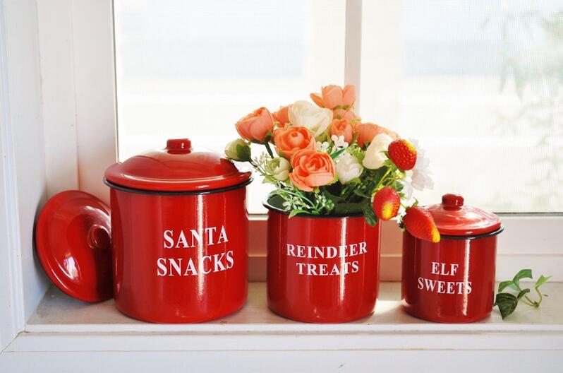 楽天市場】キャニスター 3個セット レトロ アンティーク 赤 ホーロー