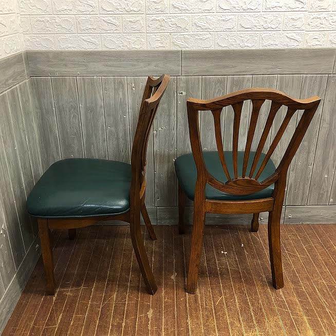 楽天市場】【中古】ダイニングチェア 2脚セット 濃グリーン系 レザー調