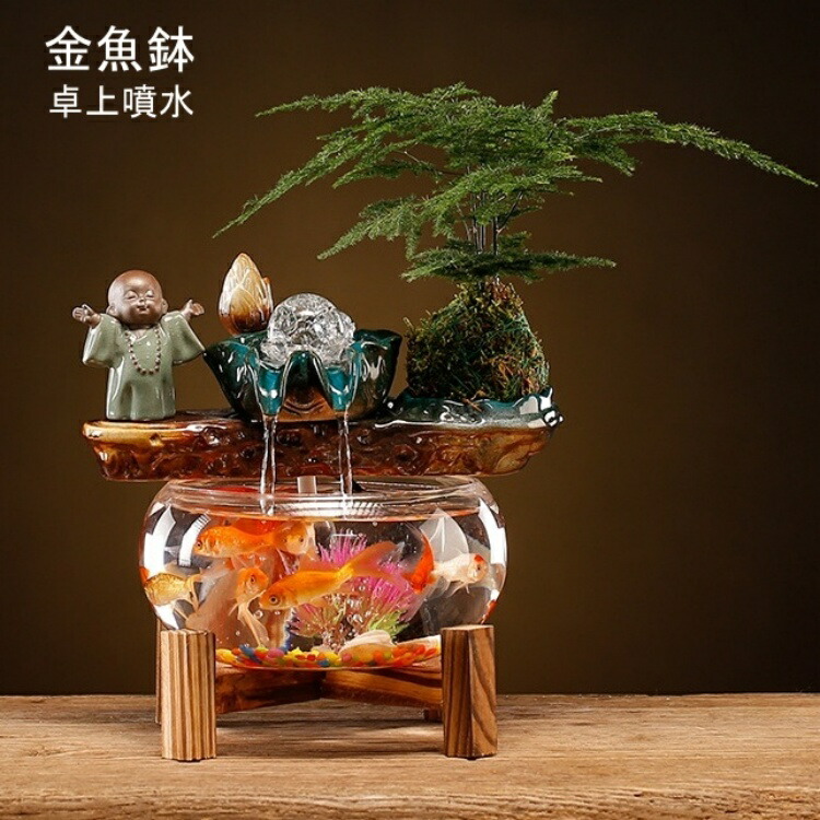 楽天市場】金魚鉢 水の流れる置物 卓上噴水 玄関 循環式デザイン噴水