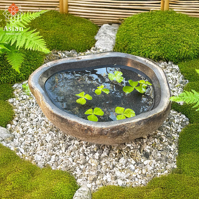 楽天市場】水鉢 石 庭園 和風 （49.5×42×15cm 23.5kg）No.20【 睡蓮鉢