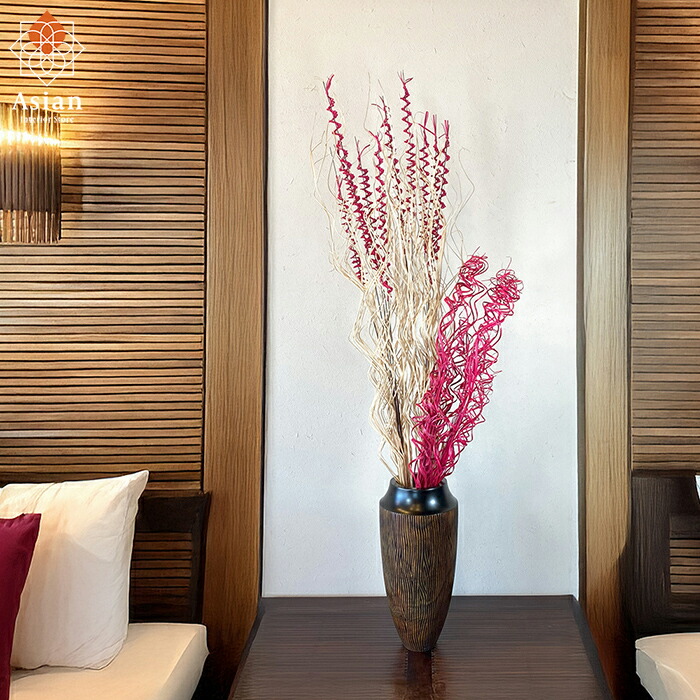 楽天市場】モダンなチークのフラワーベース（40cm 茶黒 3点セットC