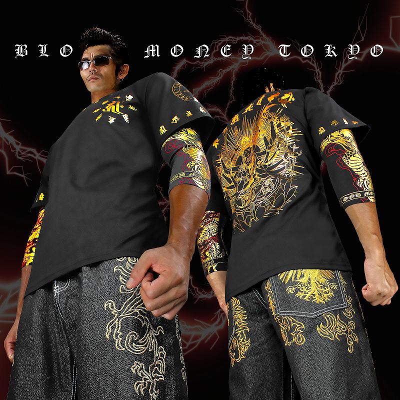 楽天市場】千手観音柄 半袖Tシャツ 黒×金 和柄 服 オラオラ系 悪羅悪羅