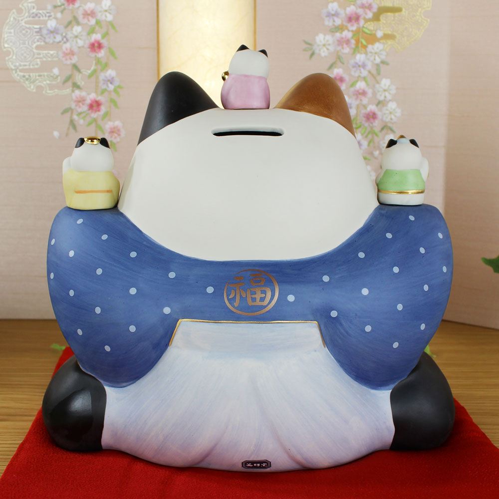 楽天市場】招き猫 置物 まねきねこ 大きい 貯金箱 陶器 【彩絵七福神