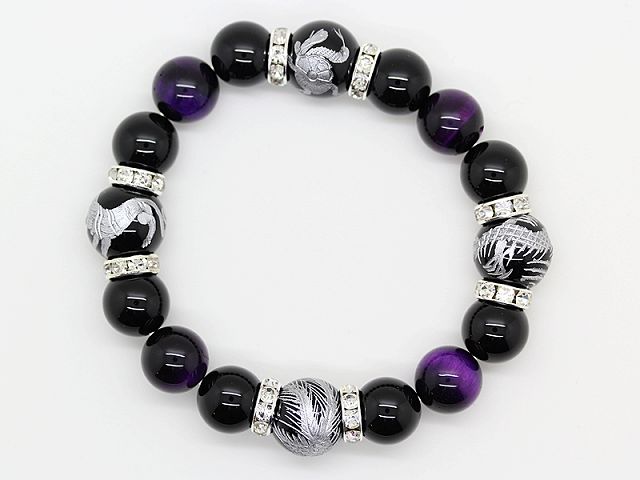 楽天市場】天然石 パープルタイガーアイ 12mm 銀彫四神獣 オニキス