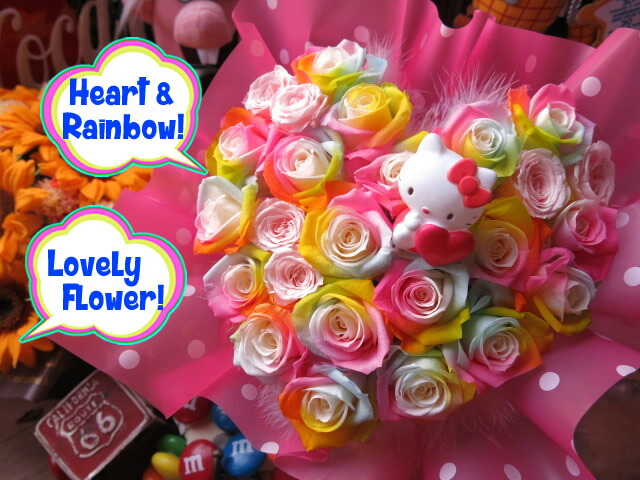 楽天市場】母の日 キティ入り 花束風 レインボーローズ プリザーブド
