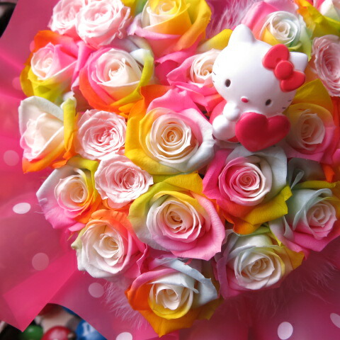 楽天市場】母の日 キティ入り 花束風 レインボーローズ プリザーブド