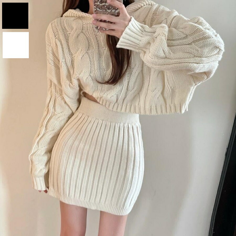 楽天市場】セットアップ フード付きケーブルニットセットアップ