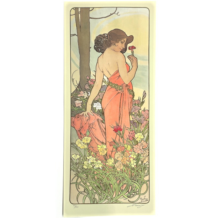 楽天市場】アルフォンス・ミュシャ 四つの花 リリー ボルドー ローズ