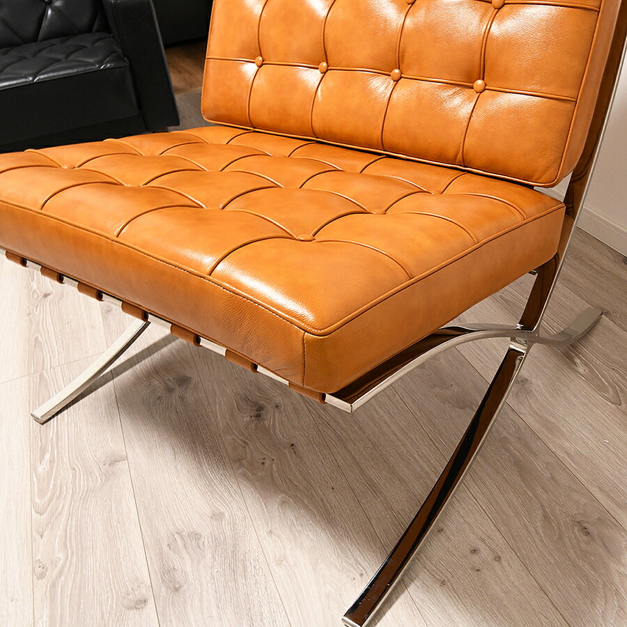 楽天市場】バルセロナチェア イタリアンレザー仕様 色ブラウン ミース