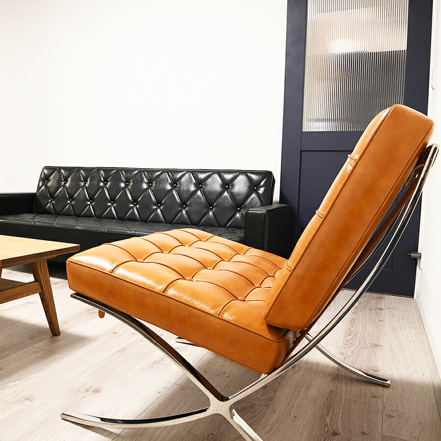 楽天市場】バルセロナチェア イタリアンレザー仕様 色ブラウン ミース