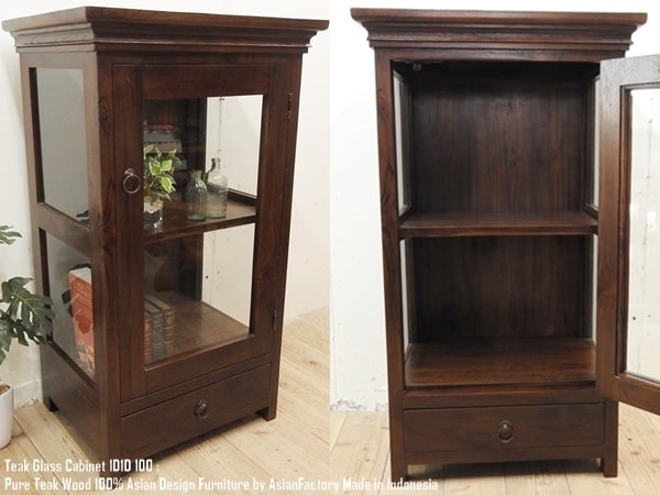 楽天市場】オールドチーク無垢材 ガラスキャビネット1D1D DB ダーク