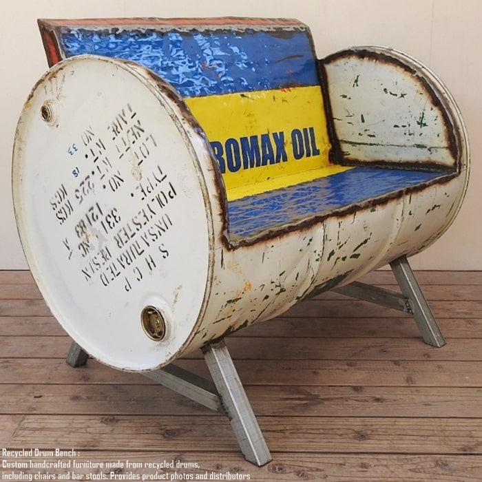 楽天市場】ドラム缶をリメイクしたベンチ 2P R 2人掛け 1.5人掛け 1人