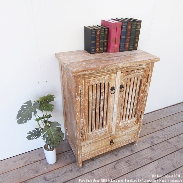 楽天市場】オールドチーク無垢材 キャビネット80VL WW ホワイト