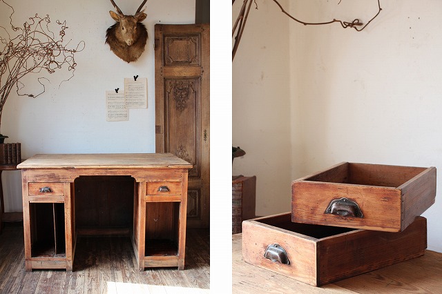 楽天市場】フランスアンティーク 剥離された乾いた木肌の書斎デスク