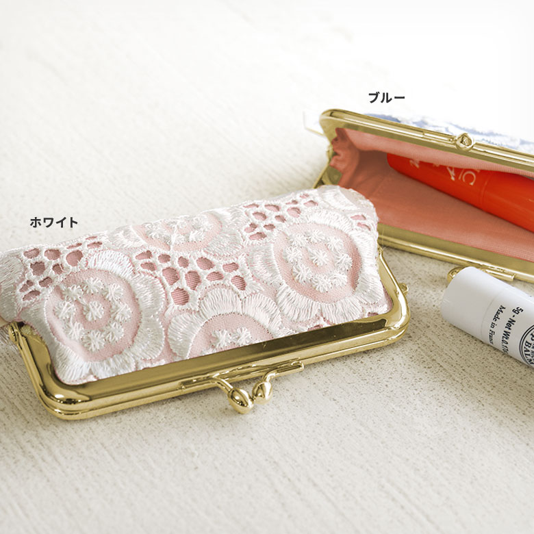 楽天市場】【在庫商品】鏡付きがま口リップケース【ポリッシュレース