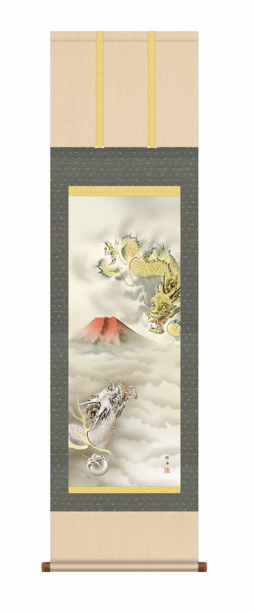 楽天市場】10年保証 掛け軸 年中掛け 赤富士双龍図 (あかふじそう