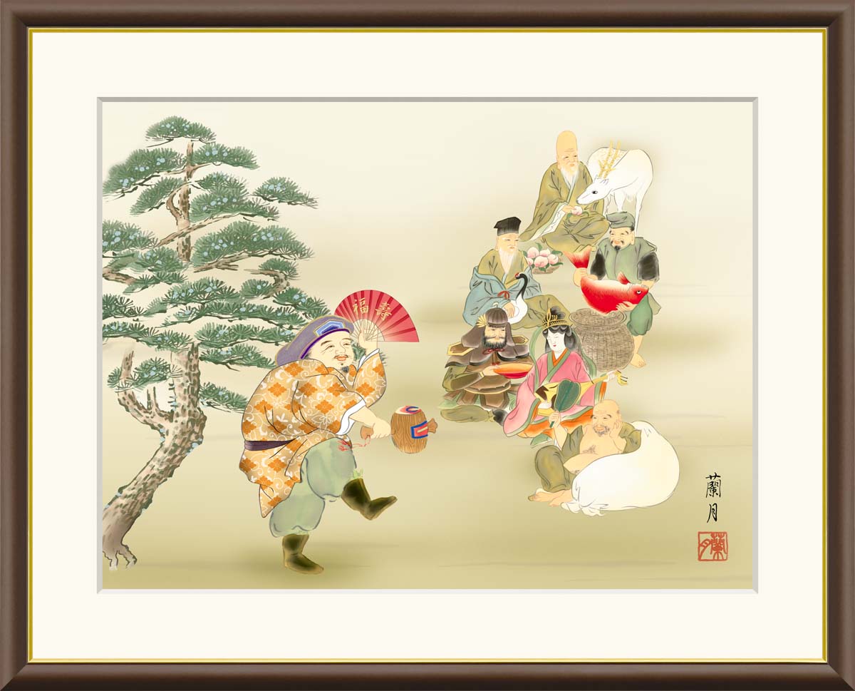 楽天市場】10年保証 名画 油絵 七福神 吉井蘭月 手彩仕上 高精細巧芸画