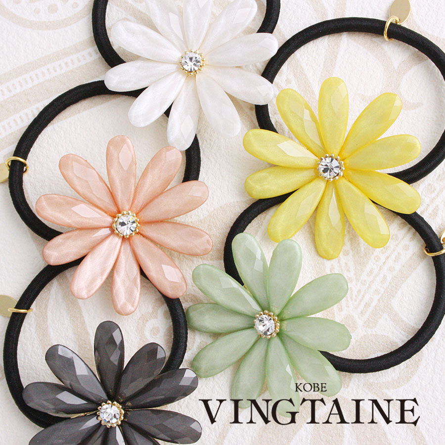 楽天市場】パステルフラワーヘアゴム 花 ラインストーン ヘアアクセ